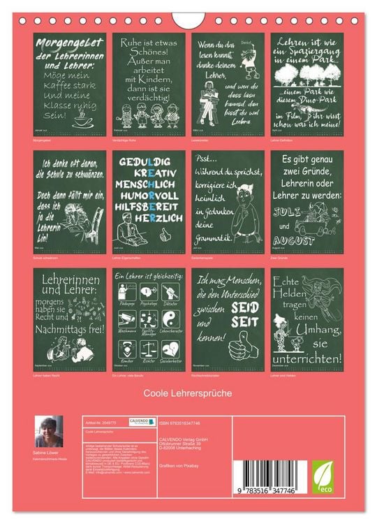 Produktbild: Coole Lehrerspr&uuml;che (Wandkalender 2026 DIN A4 hoch), CALVENDO Monatskalender