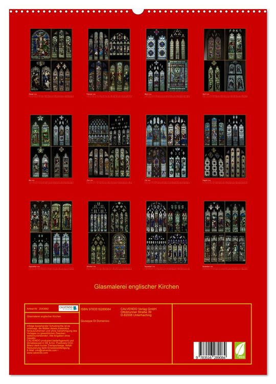 Produktbild: Glasmalerei englischer Kirchen (hochwertiger Premium Wandkalender 2026 DIN A2 hoch), Kunstdruck in Hochglanz
