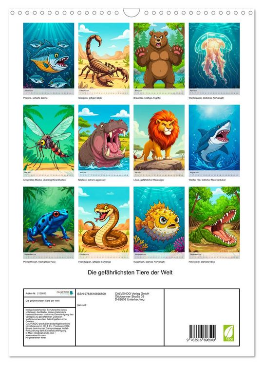 Produktbild: Die gef&auml;hrlichsten Tiere der Welt (Wandkalender 2026 DIN A3 hoch), CALVENDO Monatskalender