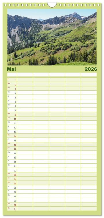 Produktbild: Familienplaner 2026 - Bergerlebnisse im Tannheimer Tal mit 5 Spalten (Wandkalender, 21 x 45 cm) CALVENDO