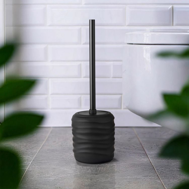 Produktbild: WC-Garnitur Mod. Illana, schwarz, Keramik, Edelstahl, &Oslash;8,5x38,5 cm, soft-touch Beschichtung,
