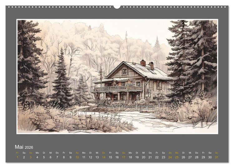 Produktbild: L&auml;ndliche Szenen in kolorierten Federzeichnungen (hochwertiger Premium Wandkalender 2026 DIN A2 quer), Kunstdruck in Hochglanz