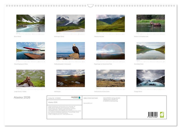 Produktbild: Alaska 2026 (Wandkalender 2026 DIN A2 quer), CALVENDO Monatskalender
