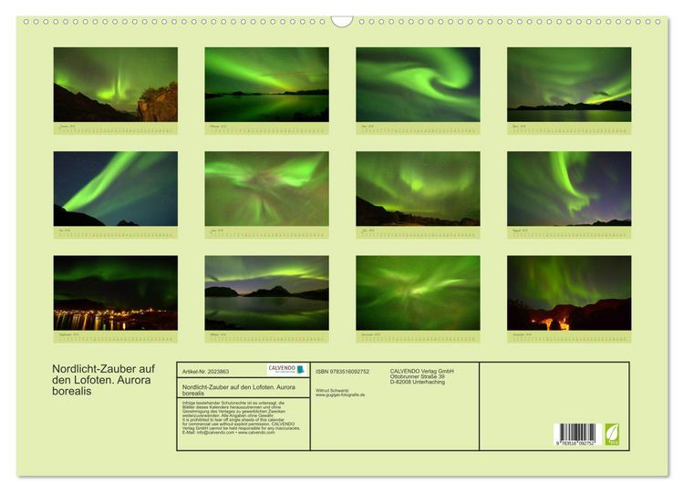 Produktbild: Nordlicht-Zauber auf den Lofoten. Aurora borealis (Wandkalender 2026 DIN A2 quer), CALVENDO Monatskalender