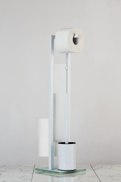 Produktbild: Stand WC-Garnitur Mod. Rivalta Wei&szlig;, integrierter Toilettenpapierhalter und WC-B&uuml;rstenhalter