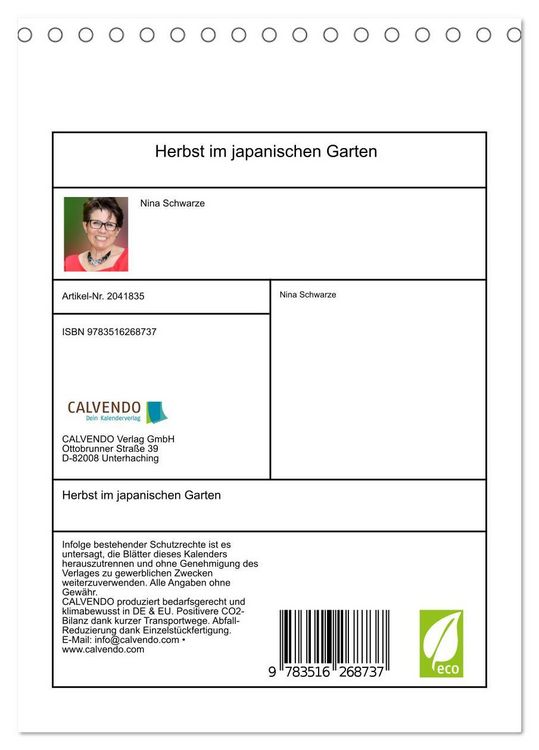 Produktbild: Herbst im japanischen Garten (Tischkalender 2026 DIN A5 hoch), CALVENDO Monatskalender