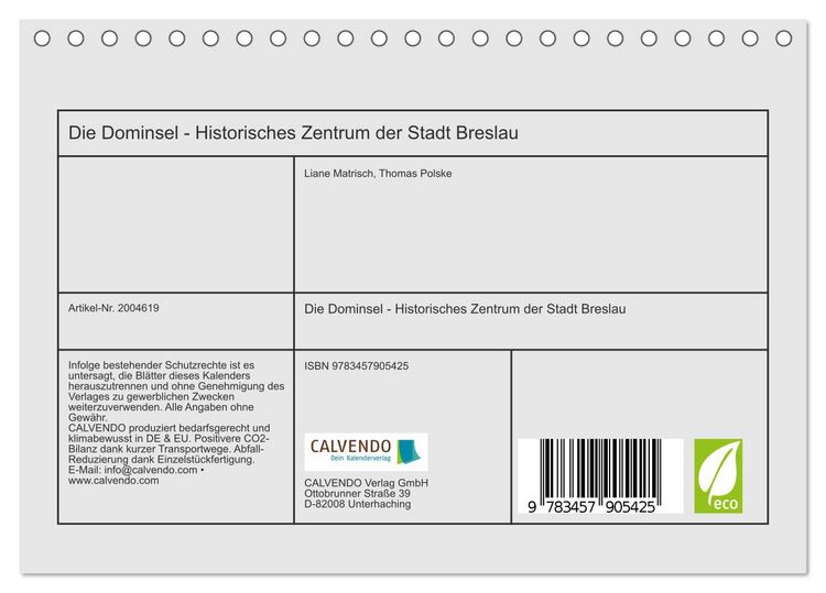 Produktbild: Die Dominsel - Historisches Zentrum der Stadt Breslau (Tischkalender 2026 DIN A5 quer), CALVENDO Monatskalender