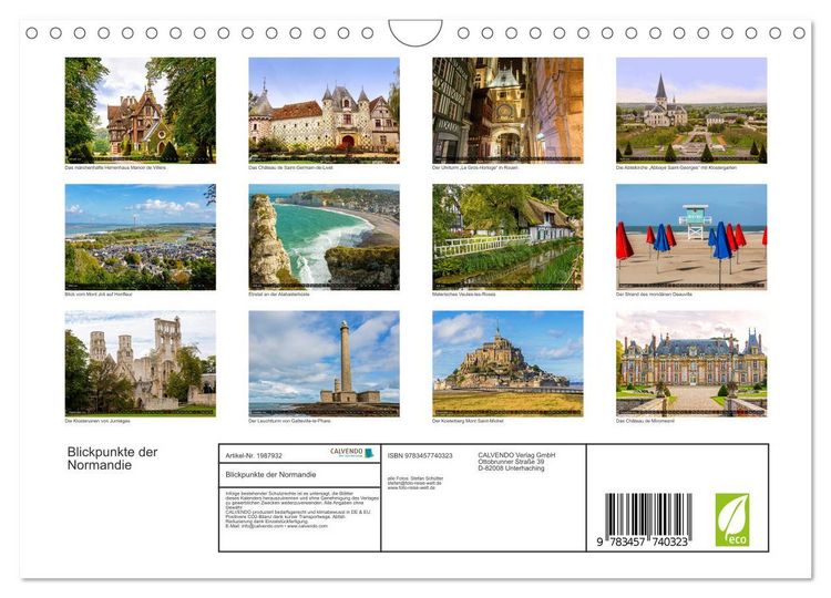 Produktbild: Blickpunkte der Normandie (Wandkalender 2026 DIN A4 quer), CALVENDO Monatskalender