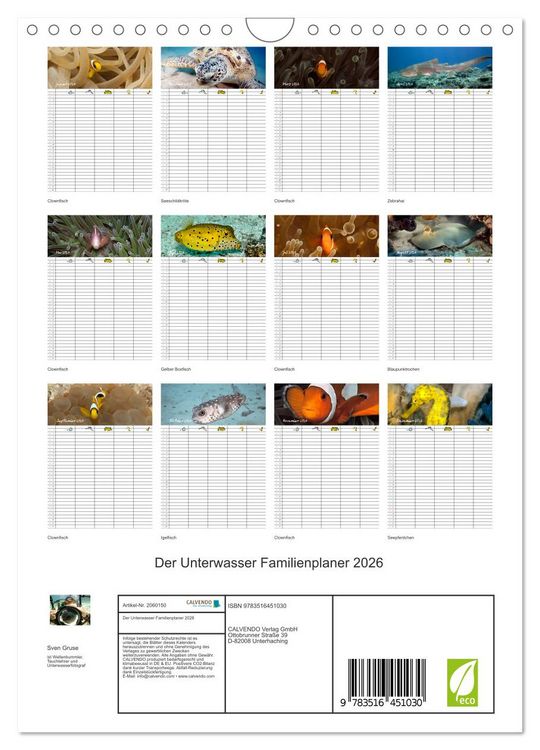 Produktbild: Der Unterwasser Familienplaner 2026 (Wandkalender 2026 DIN A4 hoch), CALVENDO Monatskalender