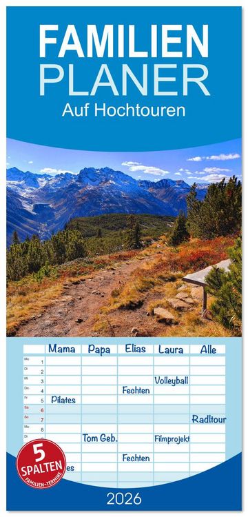 Produktbild: Familienplaner 2026 - Auf Hochtouren mit 5 Spalten (Wandkalender, 21 x 45 cm) CALVENDO