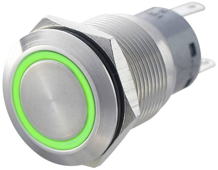 Produktbild: TRU COMPONENTS 701321 LAS1-AGQ-22ZE, GN Vandalismusgesch&uuml;tzter Druckschalter 250 V/AC 5 A 2 x Ein/Ein rastend Gr&uuml;n IP67 1 St.