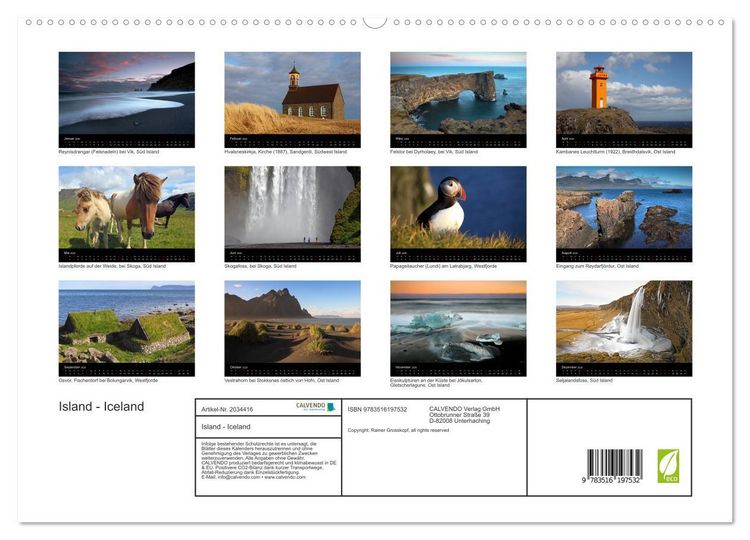Produktbild: Island - Iceland (hochwertiger Premium Wandkalender 2026 DIN A2 quer), Kunstdruck in Hochglanz