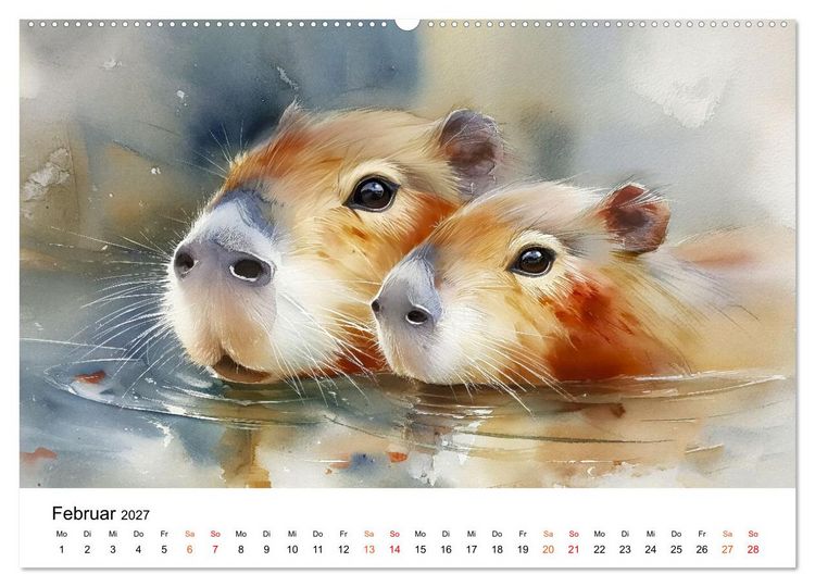 Produktbild: Capybara - die Kunst des gelassenen Daseins (hochwertiger Premium Wandkalender 2027 DIN A2 quer), Kunstdruck in Hochglanz