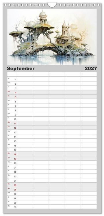 Produktbild: Familienplaner 2027 - Kuriose H&auml;user mit 5 Spalten (Wandkalender, 21 x 45 cm) CALVENDO