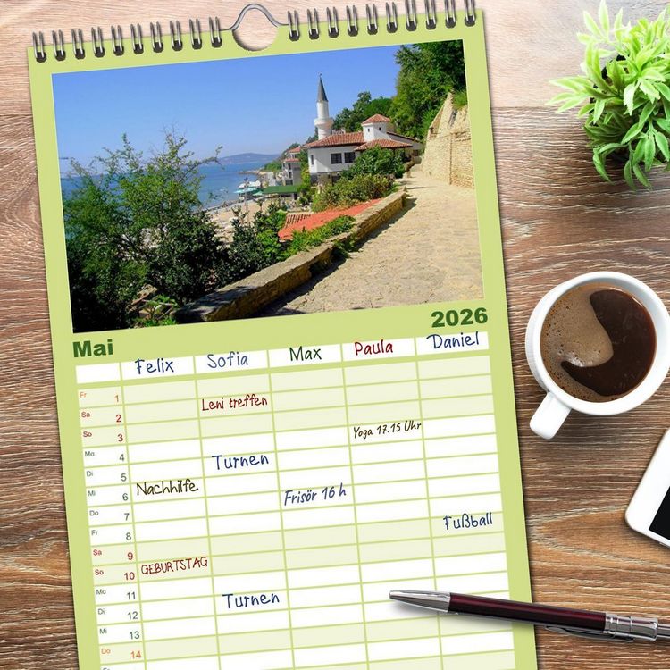 Produktbild: Familienplaner 2026 - Bulgarien, von Varna bis zum Kap Kaliakra mit 5 Spalten (Wandkalender, 21 x 45 cm) CALVENDO