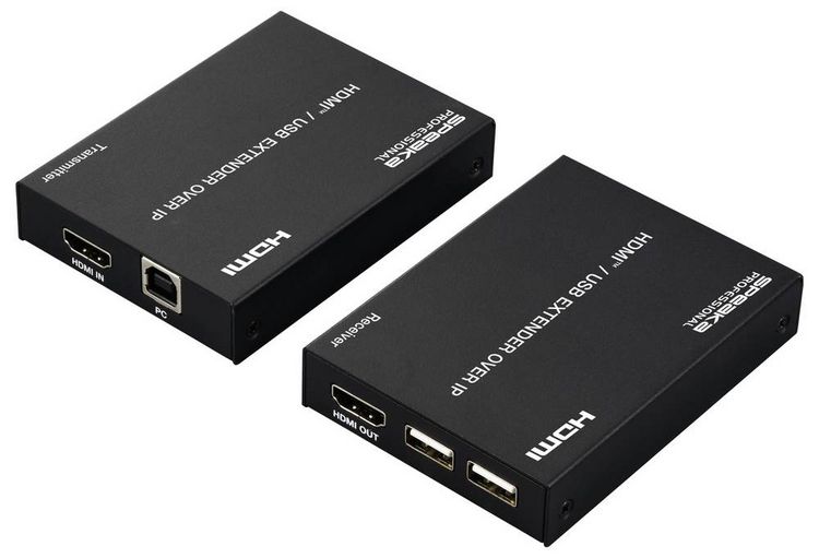 Produktbild: SpeaKa Professional SP-HDE-350 HDMI&reg; &uuml;ber Netzwerkkabel RJ45 KVM-Funktion (Tastatur, Bildschirm, Maus) 150 m