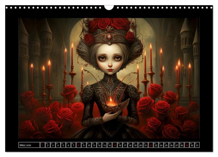 Produktbild: Little Gothic Queens. Surrealistische Illustrationen (Wandkalender 2026 DIN A3 quer), CALVENDO Monatskalender