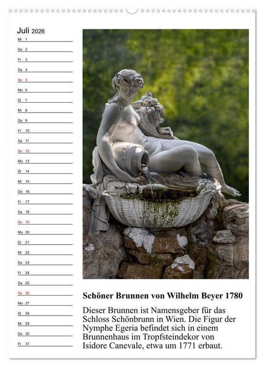 Produktbild: Brunnenkunst in Wien (Wandkalender 2026 DIN A2 hoch), CALVENDO Monatskalender