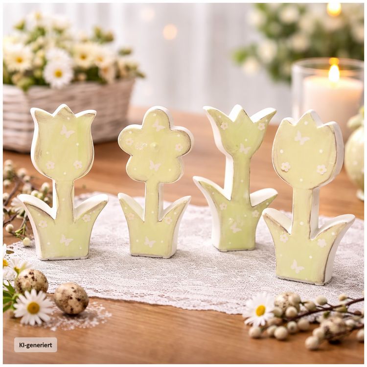 Produktbild: HTI-Living Fr&uuml;hlingsblumen 4 er Set aus Keramik 15 cm Fr&uuml;hlingsblumen 4 er Set aus Keramik 15 cm