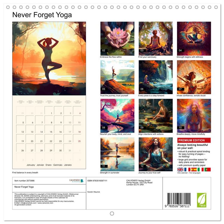 Produktbild: Never Forget Yoga (Wall Calendar 2026 12 &times; 12 Inch) CALVENDO 12 Month Wall Calendar