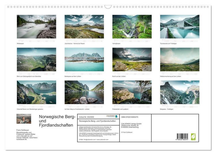 Produktbild: Norwegische Berg- und Fjordlandschaften (Wandkalender 2026 DIN A2 quer), CALVENDO Monatskalender
