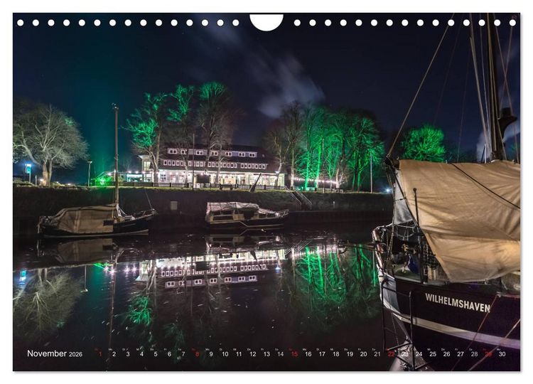 Produktbild: Nachts in Wilhelmshaven Edition mit maritimen Motiven (Wandkalender 2026 DIN A4 quer), CALVENDO Monatskalender