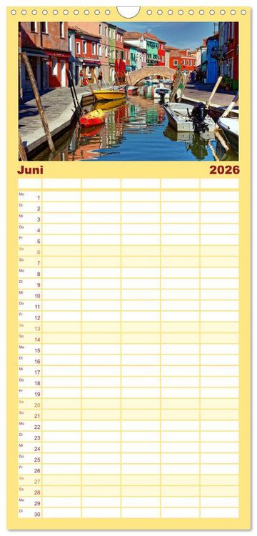 Produktbild: Familienplaner 2026 - Bunt Bunter Burano mit 5 Spalten (Wandkalender, 21 x 45 cm) CALVENDO
