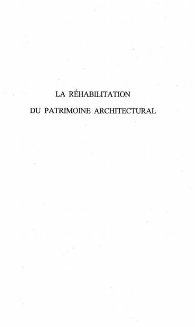 Produktbild: Rehabilitation Du Patrimoine Architectural