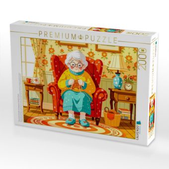 Produktbild: CALVENDO Puzzle Oma strickt zufrieden im bequemen Sessel zu Hause | 2000 Teile Lege-Gr&ouml;&szlig;e 90x67cm Foto-Puzzle f&uuml;r gl&uuml;ckliche Stunden