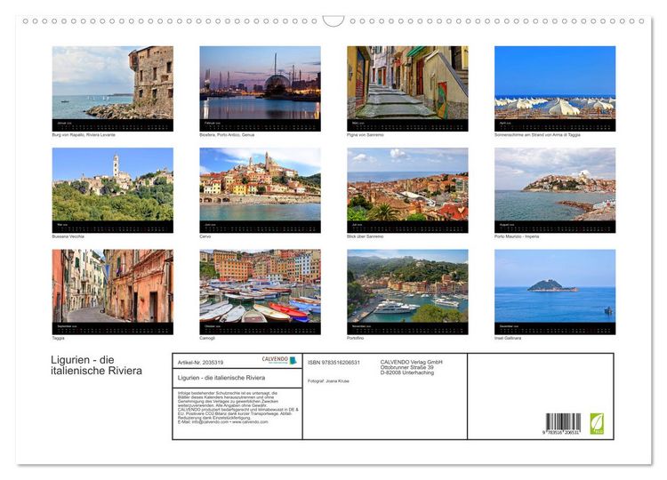 Produktbild: Ligurien - die italienische Riviera (Wandkalender 2026 DIN A2 quer), CALVENDO Monatskalender