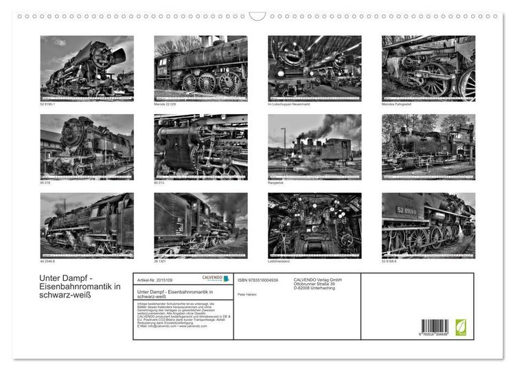 Produktbild: Unter Dampf - Eisenbahnromantik in schwarz-wei&szlig; (Wandkalender 2026 DIN A2 quer), CALVENDO Monatskalender