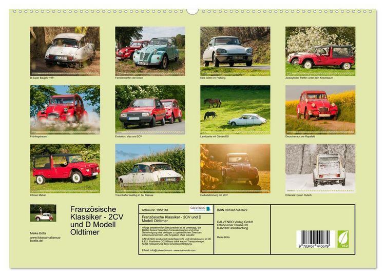 Produktbild: Franz&ouml;sische Klassiker - 2CV und D Modell Oldtimer (hochwertiger Premium Wandkalender 2026 DIN A2 quer), Kunstdruck in Hochglanz