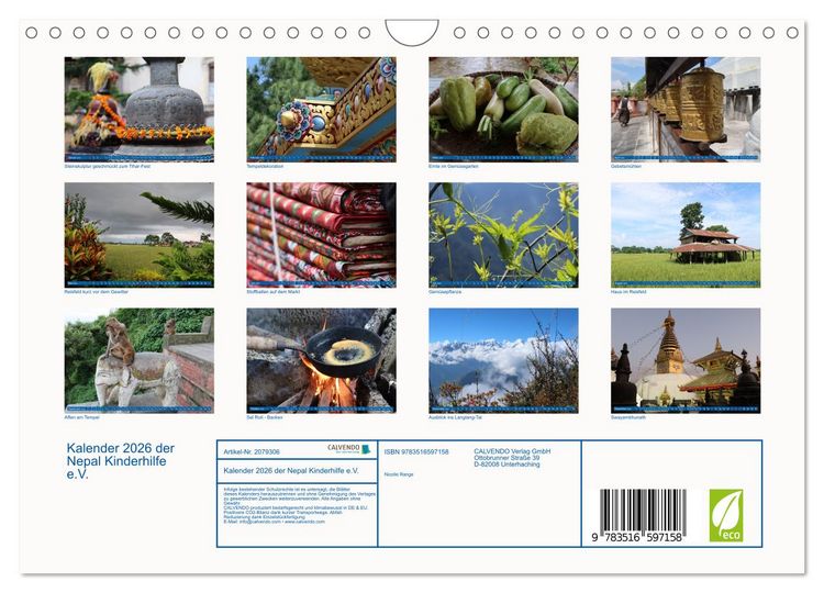 Produktbild: Kalender 2026 der Nepal Kinderhilfe e.V. (Wandkalender 2026 DIN A4 quer), CALVENDO Monatskalender