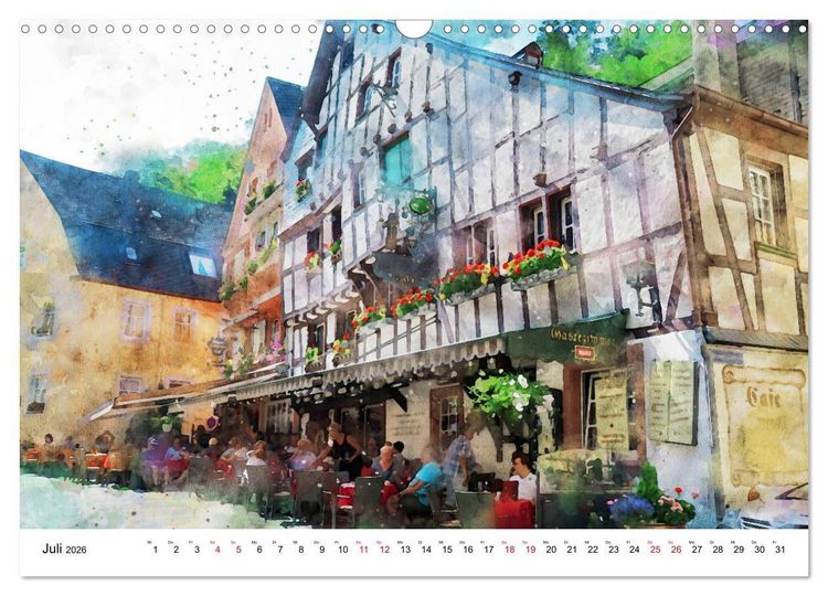 Produktbild: Bernkastel-Kues - Stadtrundgang in Aquarell (Wandkalender 2026 DIN A3 quer), CALVENDO Monatskalender