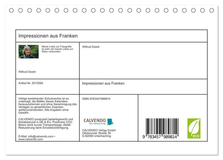 Produktbild: Impressionen aus Franken (Tischkalender 2026 DIN A5 quer), CALVENDO Monatskalender