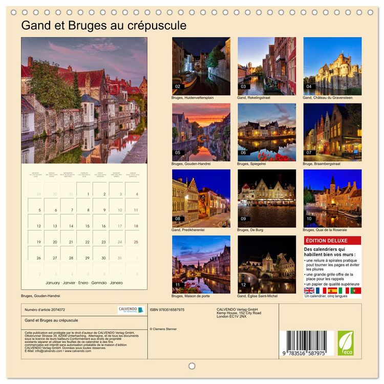 Produktbild: Gand et Bruges au cr&eacute;puscule (Calendrier mural carr&eacute; 2026 30x30 cm) Calendrier double avec une page pour vos prises de notes