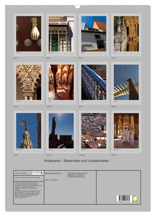 Produktbild: Andalusien - Bekanntes und Unbeachtetes (Wandkalender 2026 DIN A2 hoch), CALVENDO Monatskalender