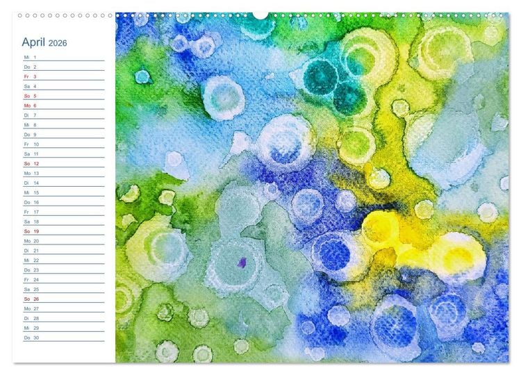 Produktbild: Jadegr&uuml;n und K&ouml;nigsblau - Zauberhafte Aquarellexperimente in Gr&uuml;n und Blau (hochwertiger Premium Wandkalender 2026 DIN A2 quer), Kunstdruck in Hochglanz