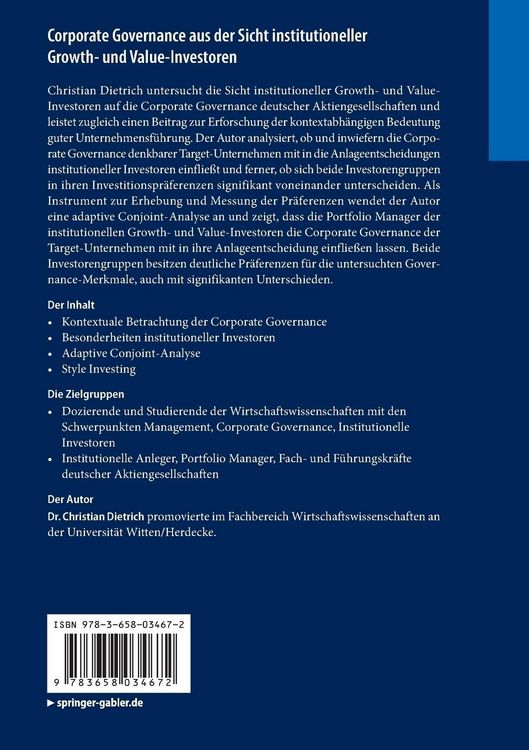 Produktbild: Corporate Governance aus der Sicht institutioneller Growth- und Value-Investoren