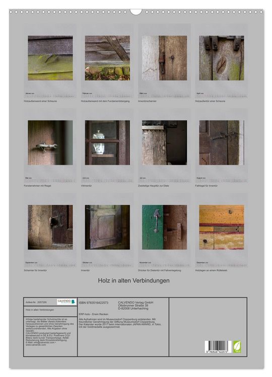 Produktbild: Holz in alten Verbindungen (Wandkalender 2026 DIN A2 hoch), CALVENDO Monatskalender