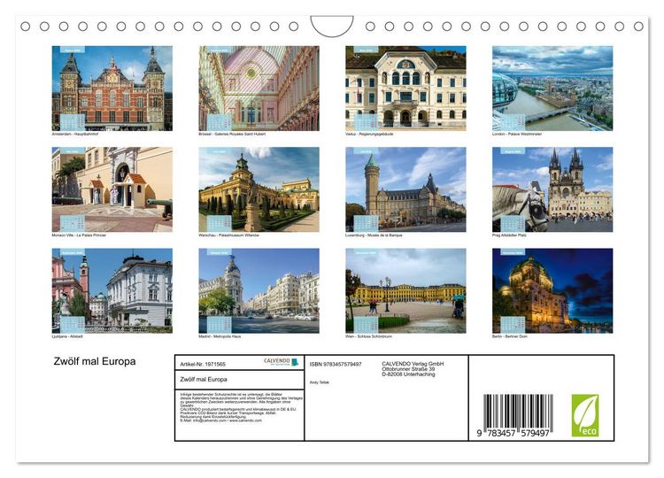 Produktbild: Zw&ouml;lf mal Europa (Wandkalender 2026 DIN A4 quer), CALVENDO Monatskalender