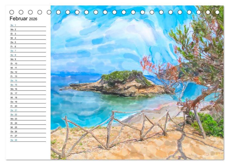Produktbild: Mallorca - Impressionen in Aquarellfarben (Tischkalender 2026 DIN A5 quer), CALVENDO Monatskalender