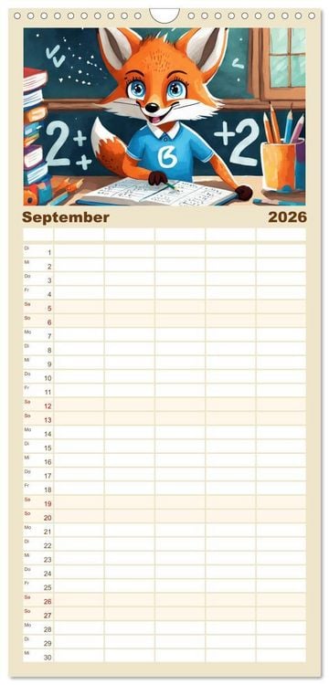 Produktbild: Familienplaner 2026 - Schlaufuchs - Abenteuer Schule mit 5 Spalten (Wandkalender, 21 x 45 cm) CALVENDO
