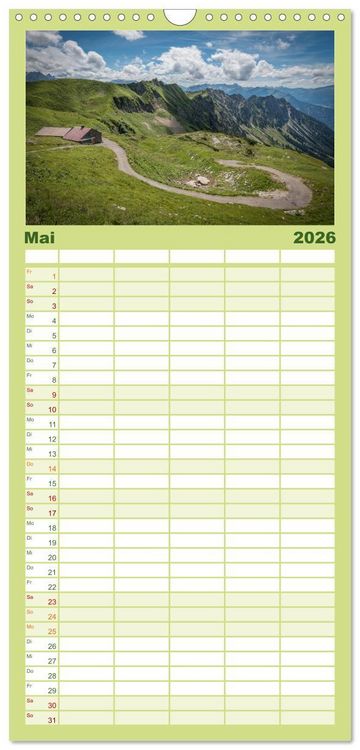 Produktbild: Familienplaner 2026 - Oberallg&auml;u - Oberstdorf und Umgebung mit 5 Spalten (Wandkalender, 21 x 45 cm) CALVENDO