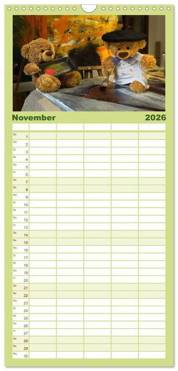 Produktbild: Familienplaner 2026 - Travelling Teddy mit 5 Spalten (Wandkalender, 21 x 45 cm) CALVENDO