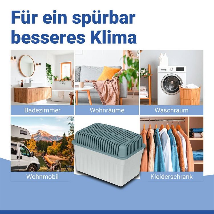 Produktbild: Luftentfeuchter 1 kg Grau, inkl. 3 Nachf&uuml;ller, f&uuml;r R&auml;ume bis 80 m&sup3;