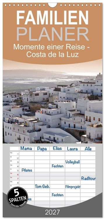 Produktbild: Familienplaner 2027 - Momente einer Reise - Costa de la Luz mit 5 Spalten (Wandkalender, 21 x 45 cm) CALVENDO