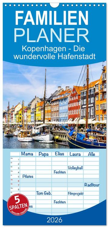 Produktbild: Familienplaner 2026 - Kopenhagen - Die wundervolle Hafenstadt mit 5 Spalten (Wandkalender, 21 x 45 cm) CALVENDO