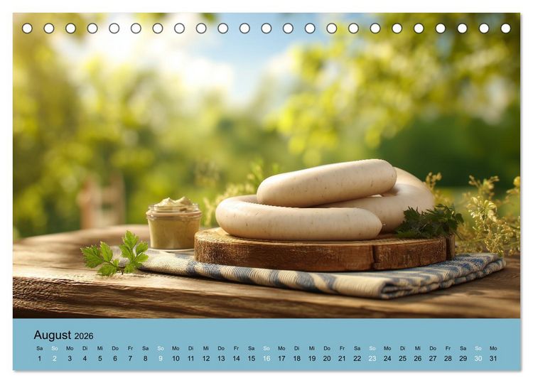 Produktbild: Bayrische Wei&szlig;wurst - Traditioneller K&uuml;chenkalender f&uuml;r Genie&szlig;er (Tischkalender 2026 DIN A5 quer), CALVENDO Monatskalender