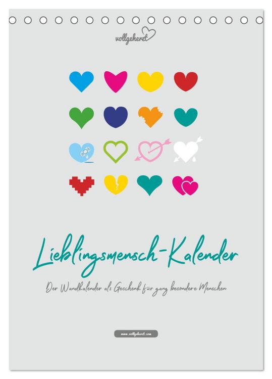 Produktbild: vollgeherzt: Lieblingsmensch-Kalender - Der Wandkalender als Geschenk f&uuml;r ganz besondere Menschen (Tischkalender 2026 DIN A5 hoch), CALVENDO Monatskalender